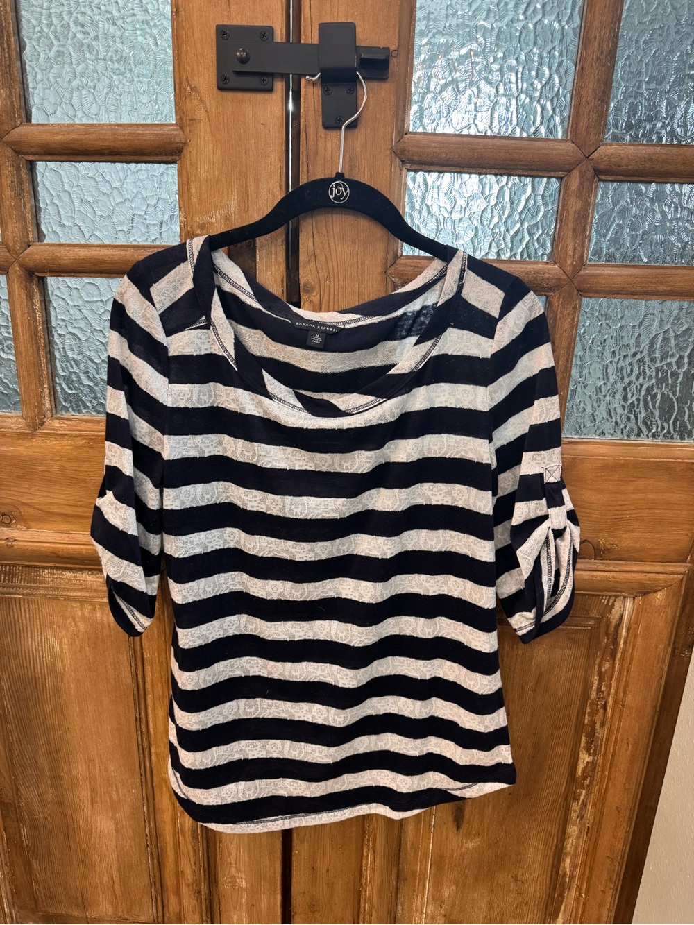 Striped Navy and White Women's Scoop Neck Top